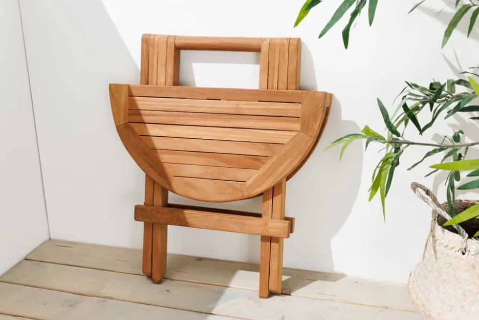 Massiver Gartenbeistelltisch EMPIRE TEAK 50cm natur Teakholz klappbar rund Outdoor