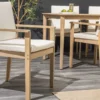 Massiver Gartenstuhl KOPENHAGEN natur Akazienholz beige Outdoor inkl. Kissen