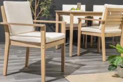 Massiver Gartenstuhl KOPENHAGEN natur Akazienholz beige Outdoor inkl. Kissen