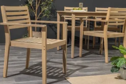 Massiver Gartenstuhl KOPENHAGEN natur Akazienholz beige Outdoor inkl. Kissen