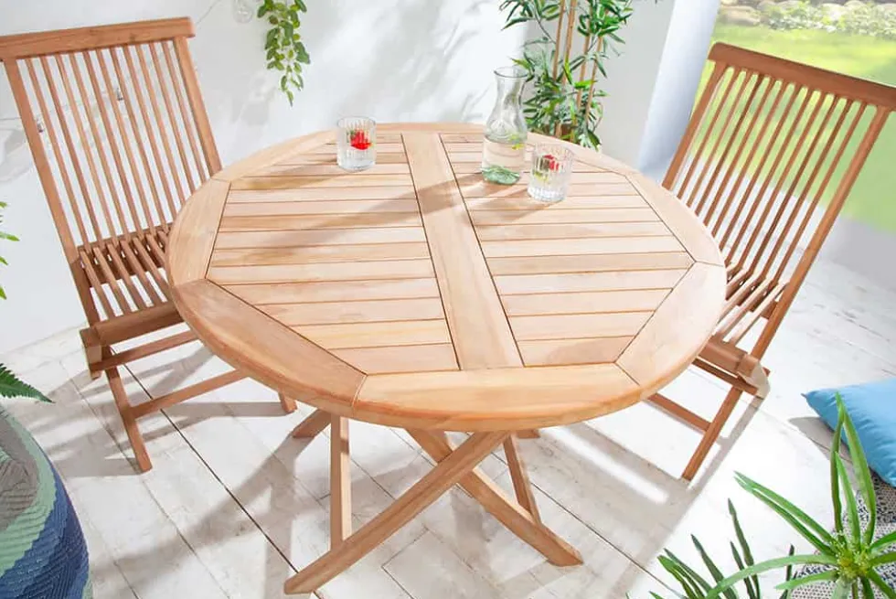 Massiver Gartentisch EMPIRE TEAK 90cm Teakholz rund klappbar Balkontisch Outdoor