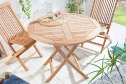 Massiver Gartentisch EMPIRE TEAK 90cm Teakholz rund klappbar Balkontisch Outdoor