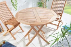 Massiver Gartentisch EMPIRE TEAK 90cm Teakholz rund klappbar Balkontisch Outdoor