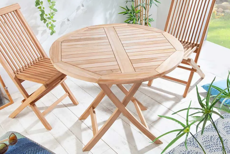 Massiver Gartentisch EMPIRE TEAK 90cm Teakholz rund klappbar Balkontisch Outdoor