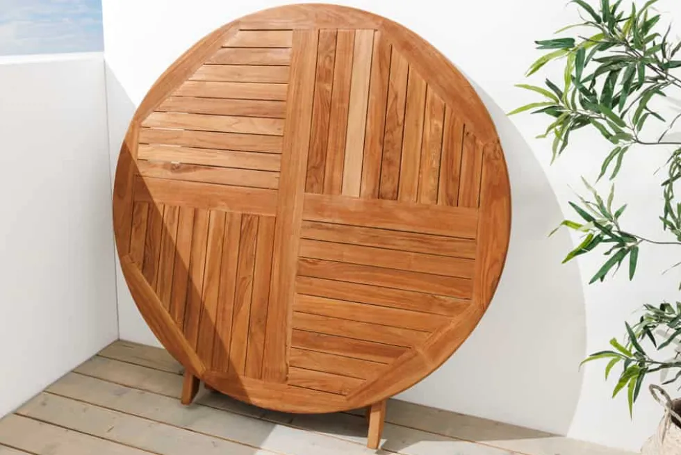 Massiver Gartentisch EMPIRE TEAK 120cm natur Teakholz rund klappbar Outdoor Balkontisch