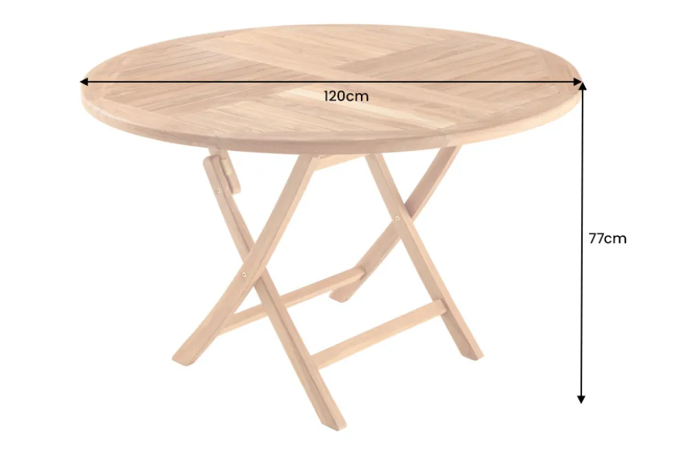 Massiver Gartentisch EMPIRE TEAK 120cm natur Teakholz rund klappbar Outdoor Balkontisch