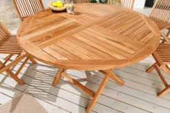 Massiver Gartentisch EMPIRE TEAK 120cm natur Teakholz rund klappbar Outdoor Balkontisch