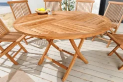 Massiver Gartentisch EMPIRE TEAK 120cm natur Teakholz rund klappbar Outdoor Balkontisch