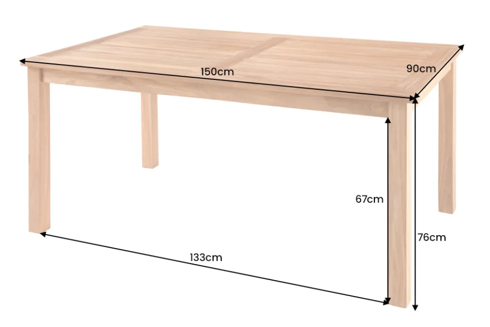 Massiver Gartentisch EMPIRE TEAK 150cm natur Teakholz