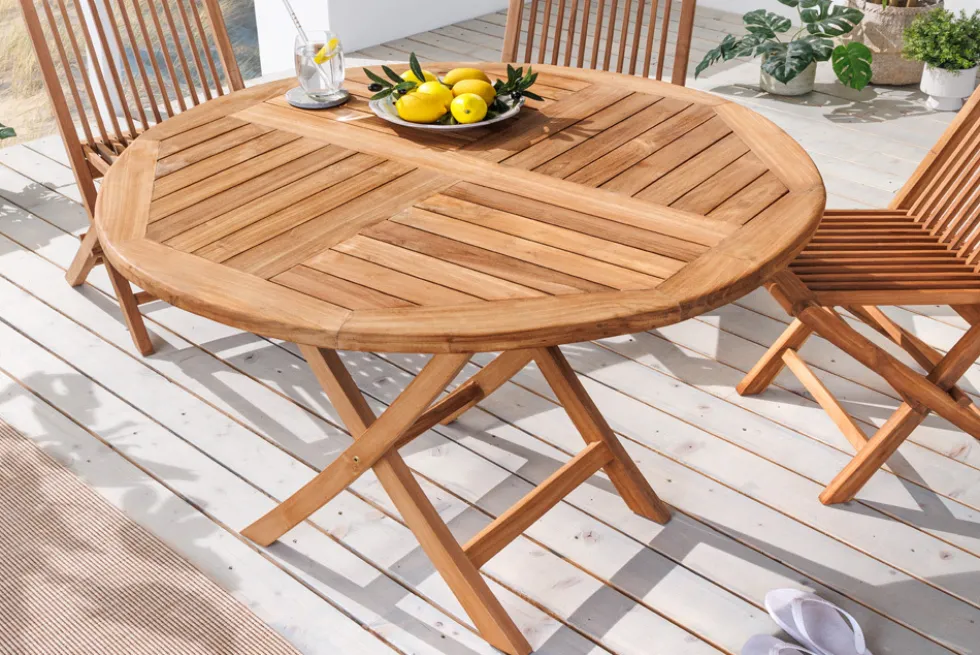 Massiver Gartentisch EMPIRE TEAK 100cm natur Teakholz rund klappbar Outdoor Balkontisch