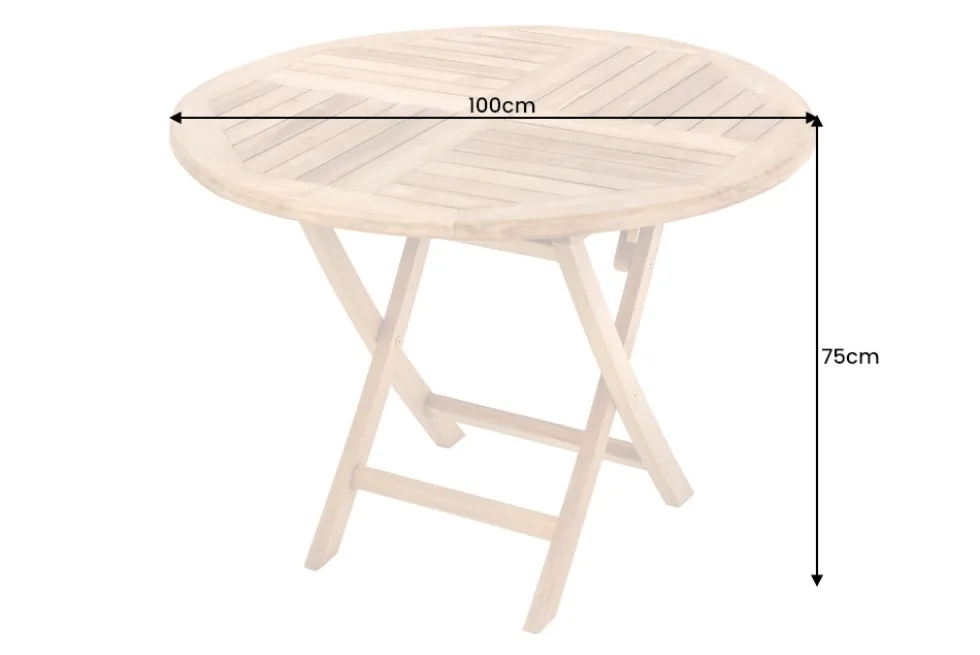 Massiver Gartentisch EMPIRE TEAK 100cm natur Teakholz rund klappbar Outdoor Balkontisch