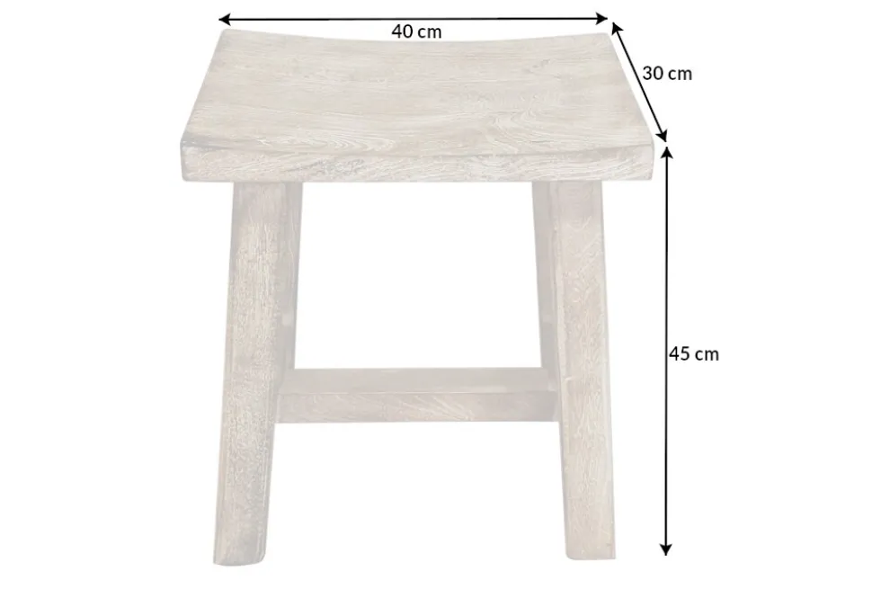 Massiver Hocker FINCA 45cm beige Mangoholz Handarbeit Boho Shabby Chic