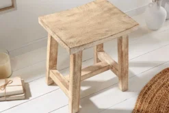Massiver Hocker FINCA 45cm beige Mangoholz Handarbeit Boho Shabby Chic