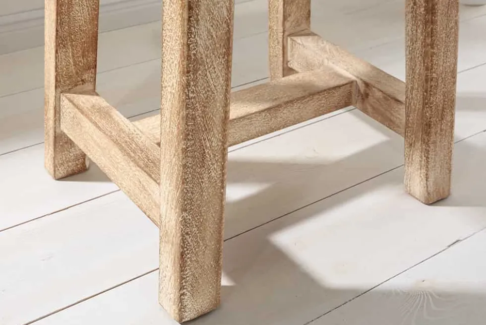 Massiver Hocker FINCA 45cm beige Mangoholz Handarbeit Boho Shabby Chic