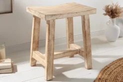 Massiver Hocker FINCA 45cm beige Mangoholz Handarbeit Boho Shabby Chic