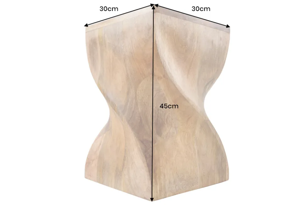 Massiver Hocker TWIST 45cm natur Mangoholz handmade Beistelltisch
