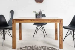 Massiver Holz Esstisch PURE 120-200cm braun Sheesham stone finish mit Ansteckplatten