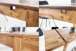 Massiver Holz Esstisch PURE 120-200cm braun Sheesham stone finish mit Ansteckplatten