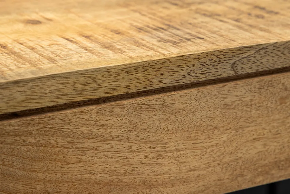 Massiver Holz Esstisch PURE 120-200cm natur Mangoholz mit Ansteckplatten