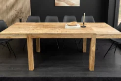 Massiver Holz Esstisch PURE 120-200cm natur Mangoholz mit Ansteckplatten