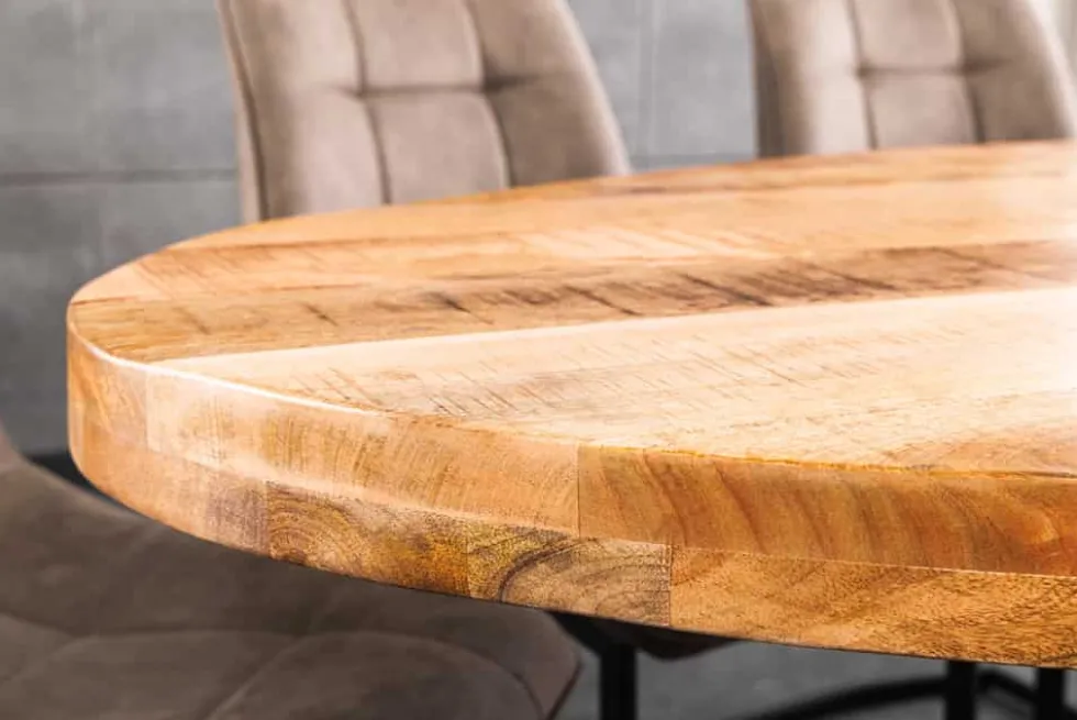 Massiver Industrial Esstisch GALAXIE 240cm natur Mangoholz oval Sterngestell