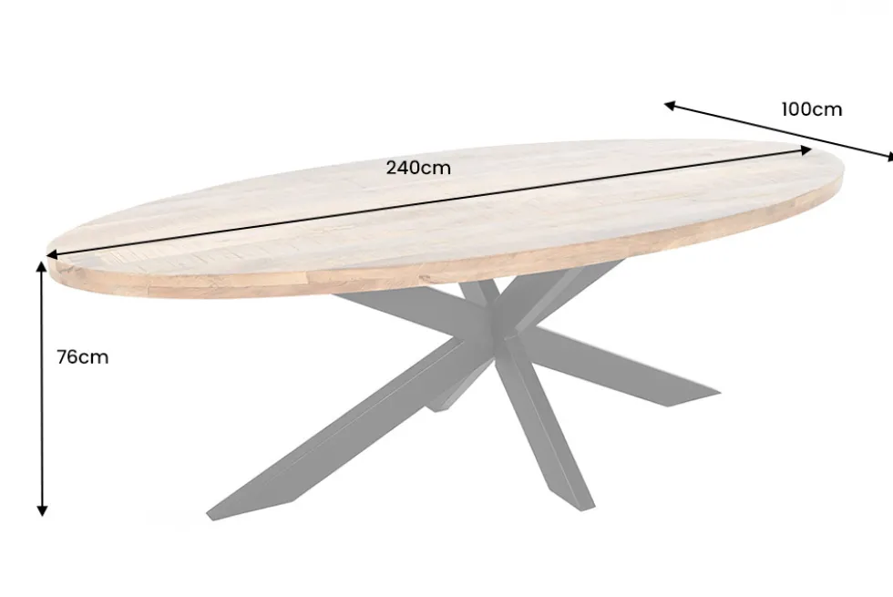 Massiver Industrial Esstisch GALAXIE 240cm natur Mangoholz oval Sterngestell