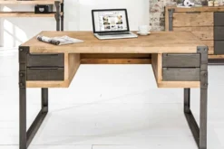 Massiver Industrial Schreibtisch FACTORY 135cm Akazie weiß gekälkt