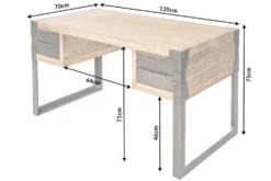 Massiver Industrial Schreibtisch FACTORY 135cm Akazie weiß gekälkt