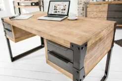 Massiver Industrial Schreibtisch FACTORY 135cm Akazie weiß gekälkt