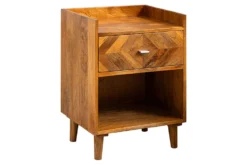 Massiver Nachttisch INFINITY 60cm natur Mangoholz mit Fach und Schublade