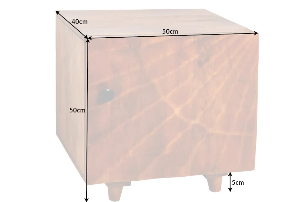 Massiver Nachttisch SCORPION 50cm braun Mangoholz Beistelltisch mit 3D Schnitzereien
