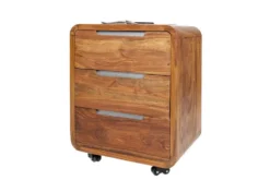 Massiver Rollcontainer CUBUS 60cm braun Sheeshamholz stone finish drei Schubladen