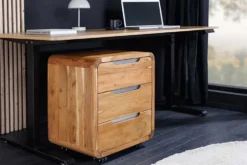 Massiver Rollcontainer CUBUS 60cm braun Akazienholz honey finish drei Schubladen