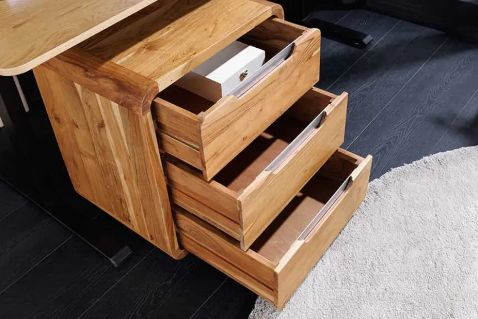 Massiver Rollcontainer CUBUS 60cm braun Akazienholz honey finish drei Schubladen