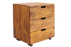 Massiver Rollcontainer MAKASSAR 60cm braun stone finish Sheesham mit Schubladen