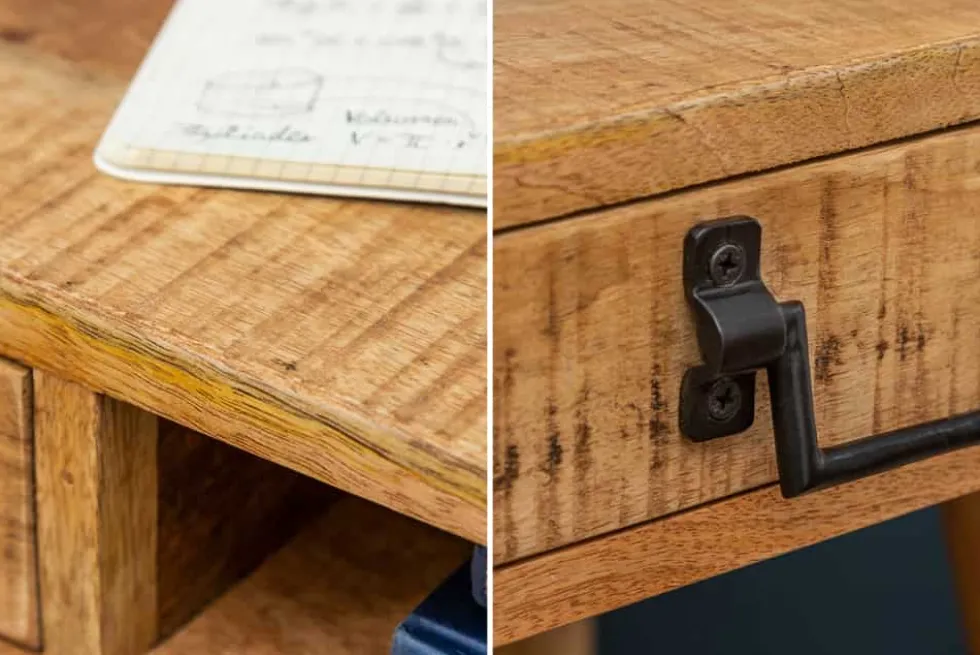 Massiver Schreibtisch RETRO 120cm Mangoholz Bürotisch mit Schublade