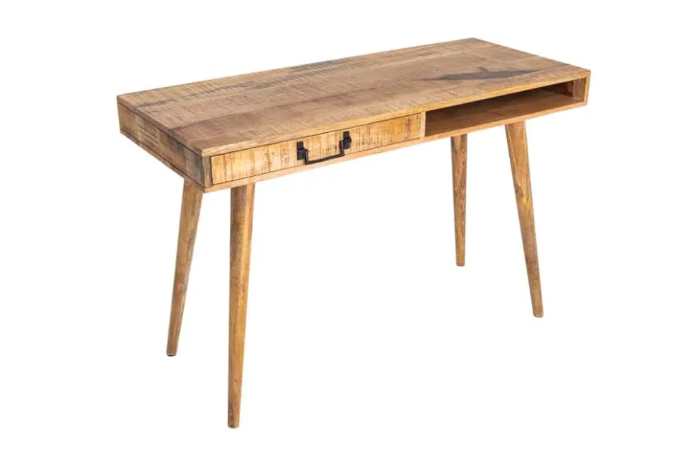 Massiver Schreibtisch RETRO 120cm Mangoholz Bürotisch mit Schublade