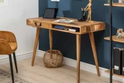Massiver Schreibtisch RETRO 120cm Mangoholz Bürotisch mit Schublade