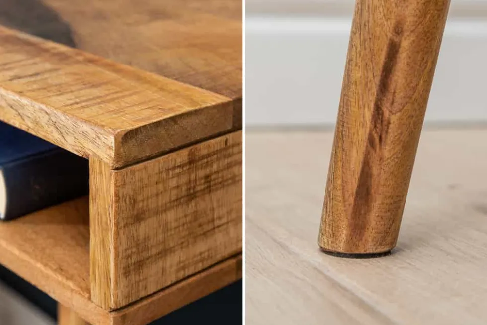 Massiver Schreibtisch RETRO 120cm Mangoholz Bürotisch mit Schublade