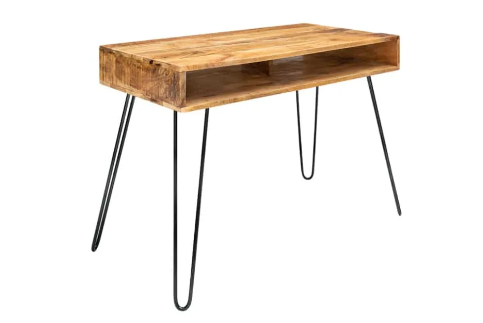 Massiver Schreibtisch SCORPION 100cm natur Mangoholz Hairpin Legs