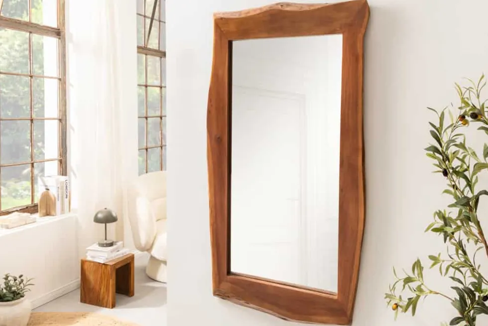 Massiver Spiegel MAMMUT 160cm braun Akazienholz Baumkante Wandspiegel