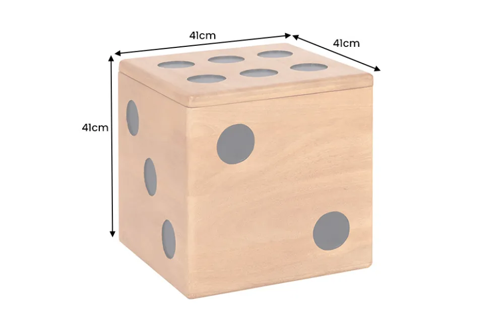 Massiver Würfel-Hocker CUBE 40cm natur Mangoholz Beistelltisch stapelbar mit Fach