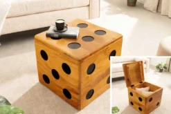 Massiver Würfel-Hocker CUBE 40cm natur Mangoholz Beistelltisch stapelbar mit Fach