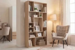 Massives Bücherregal CUBUS 180cm natur Mangoholz cream finish elf Fächer