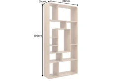 Massives Bücherregal CUBUS 180cm natur Mangoholz cream finish elf Fächer