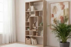 Massives Bücherregal CUBUS 180cm natur Mangoholz cream finish elf Fächer