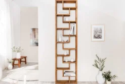 Massives Bücherregal JAVA 200cm natur recyceltes Teakholz Standregal Raumtrenner