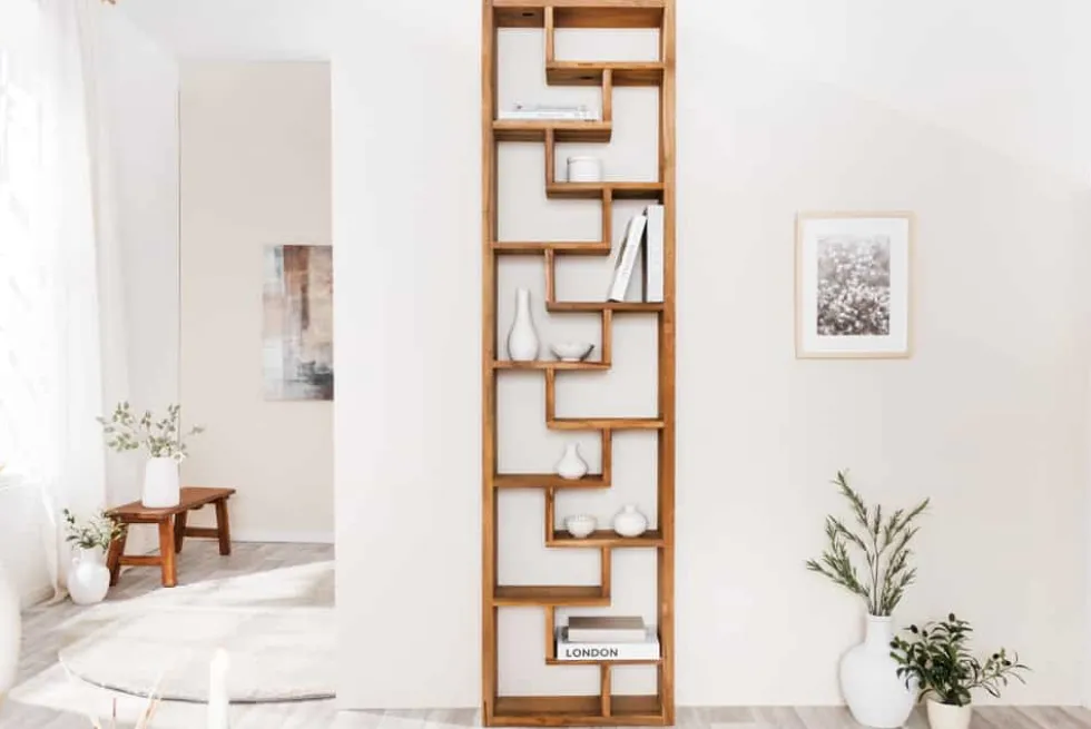 Massives Bücherregal JAVA 200cm natur recyceltes Teakholz Standregal Raumtrenner