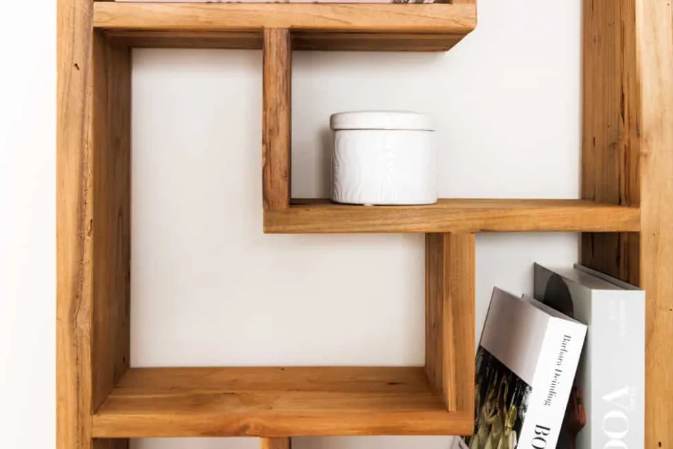 Massives Bücherregal JAVA 200cm natur recyceltes Teakholz Standregal Raumtrenner