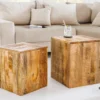 Massives 2er Set Beistelltisch CURACAO 45cm natur Mangoholz Würfel handmade Couchtisch